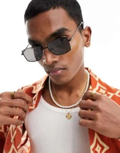 New Look Metal Rectangle Framed Sunglasses In Black For Men 9 New Look Metal Rectangle Framed Sunglasses In Black For Men -Look Espn Store 205929505 1 black 1