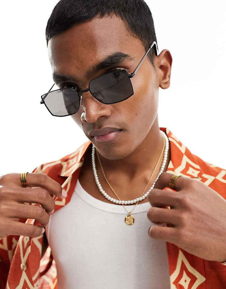 New Look Metal Rectangle Framed Sunglasses In Black For Men 1 New Look Metal Rectangle Framed Sunglasses In Black For Men