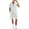 New Look Short Sleeved Striped Linen Blend Shirt In White For Men