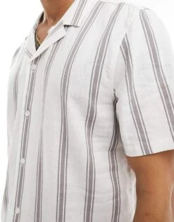 New Look Short Sleeved Striped Linen Blend Shirt In White For Men -Look Espn Store 205929545 3