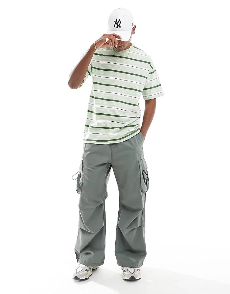 New Look Green Stripe Oversized Tshirt In Green For Men Mid Green 2 New Look Green Stripe Oversized Tshirt In Green For Men Mid Green - Image 2