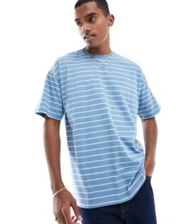 New Look Blue Stripe Oversized Tshirt In Blue For Men Mid Blue -Look Espn Store 205929709 1 midblue 1