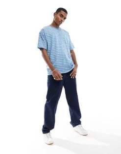 New Look Blue Stripe Oversized Tshirt In Blue For Men Mid Blue -Look Espn Store 205929709 3