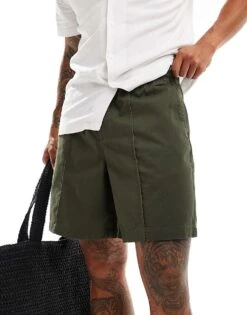 New Look Pintuck Shorts In Khaki For Men