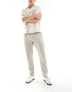 New Look Linen Blend Trouser In Stone For Men -Look Espn Store 205974359 1 stone 1