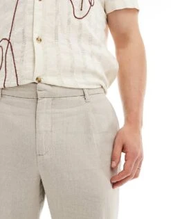 New Look Linen Blend Trouser In Stone For Men -Look Espn Store 205974359 4