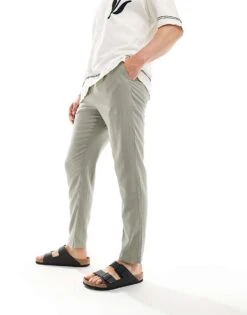 New Look Linen Blend Trouser In Khaki For Men