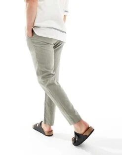 New Look Linen Blend Trouser In Khaki For Men -Look Espn Store 205974375 5