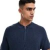 New Look 1/4 Zip Short Sleeve Knitted Polo In Navy For Men