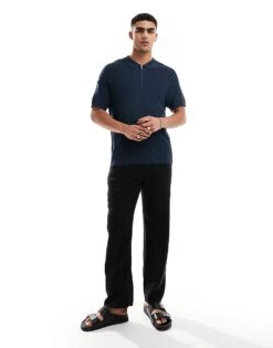 New Look 1/4 Zip Short Sleeve Knitted Polo In Navy For Men -Look Espn Store 205974576 4