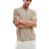 New Look 1/4 Zip Short Sleeve Knitted Polo In Beige For Men Stone
