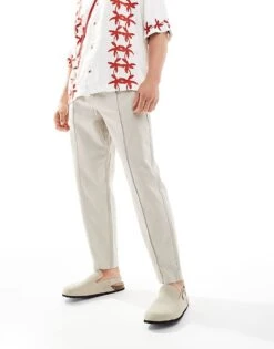 New Look Pintuck Jogger Trousers In Stone For Men -Look Espn Store 205985824 5