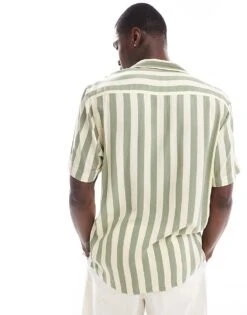 New Look Short Sleeved Tom Striped Shirt In Light Green For Men -Look Espn Store 205985826 3