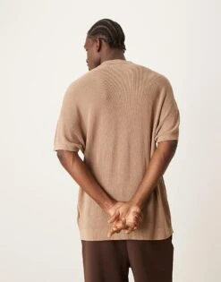 New Look Short Sleeve 1/4 Zip Polo In Camel For Men -Look Espn Store 206007063 4