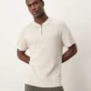 New Look Short Sleeve 1/4 Zip Polo In Stone For Men