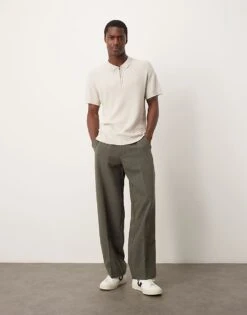 New Look Short Sleeve 1/4 Zip Polo In Stone For Men -Look Espn Store 206007083 4