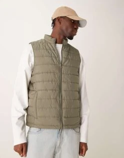 New Look Lightweight Gilet In Dark Khaki For Men