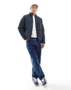New Look Lightweight Funnel Neck Puffer Jacket In Navy For Men -Look Espn Store 206051758 4