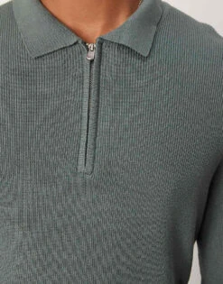 New Look Long Sleeve 1/4 Zip Polo In Khaki For Men -Look Espn Store 206096753 3