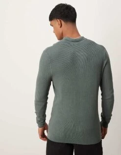 New Look Long Sleeve 1/4 Zip Polo In Khaki For Men -Look Espn Store 206096753 4