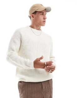 New Look Fisherman Crew Neck Jumper In Ecru For Men -Look Espn Store 206096761 1 ecru 1