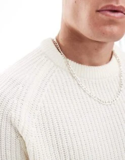 New Look Fisherman Crew Neck Jumper In Ecru For Men -Look Espn Store 206096761 3