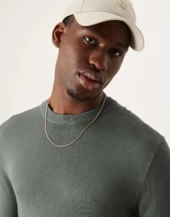 New Look Crew Neck Light Weight Jumper In Khaki For Men -Look Espn Store 206096769 3