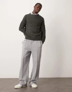 New Look Fisherman Crew Neck Jumper In Dark Grey For Men -Look Espn Store 206096784 3