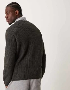 New Look Fisherman Crew Neck Jumper In Dark Grey For Men -Look Espn Store 206096784 4