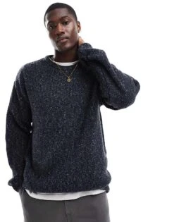New Look Stitch Crew Neck Jumper In Navy For Men -Look Espn Store 206096801 1 navy 1
