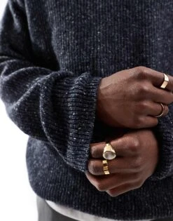 New Look Stitch Crew Neck Jumper In Navy For Men -Look Espn Store 206096801 4