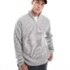 New Look 1/4 Zip Fisherman Jumper In Light Grey For Men