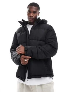 New Look Ripstop Fabric Hooded Puffer Jacket In Black For Men
