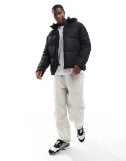 New Look Ripstop Fabric Hooded Puffer Jacket In Black For Men -Look Espn Store 206152827 3