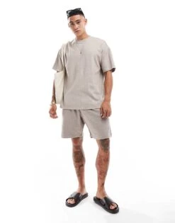 New Look Co-ord Textured Jersey Short In Brown For Men