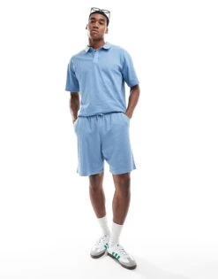 New Look Co-ord Textured Rib Jersey Short In Blue For Men Mid Blue