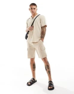 New Look Seersucker Shorts In Stone For Men