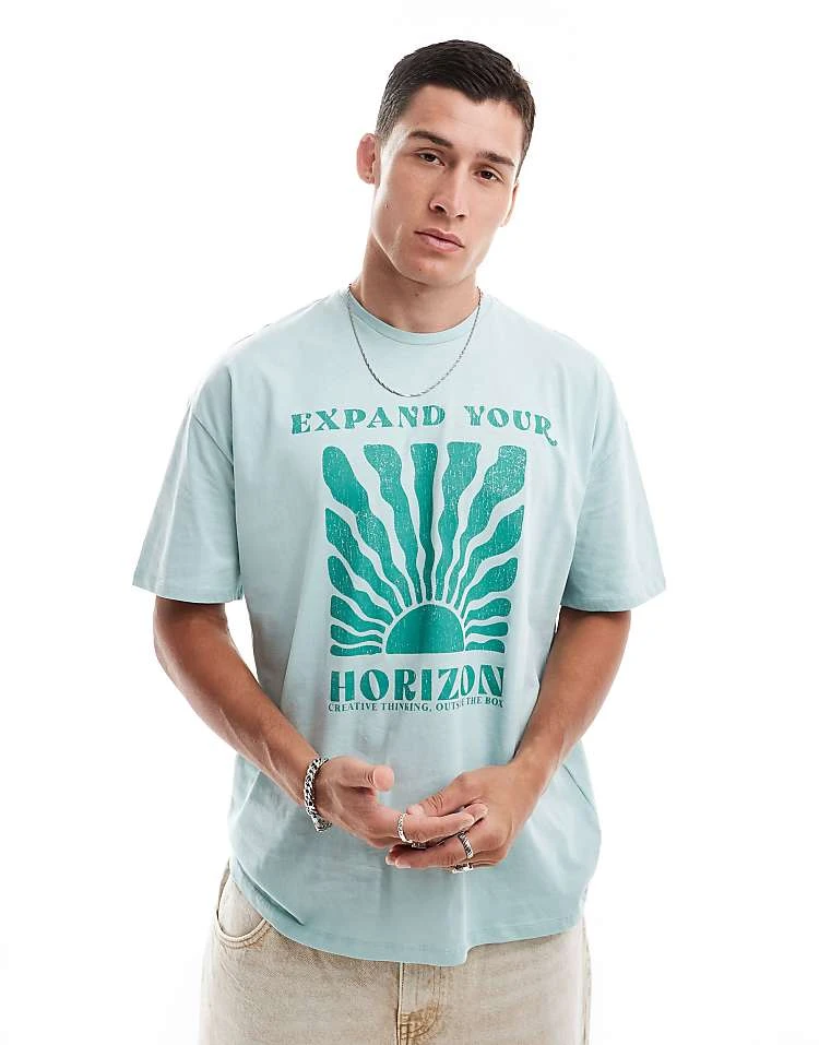 New Look Horizon T-shirt In Light Teal For Men 5 New Look Horizon T-shirt In Light Teal For Men - Image 5