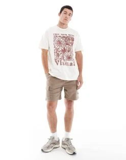 New Look Visual T-shirt In Off White For Men -Look Espn Store 206934234 1 offwhite 1