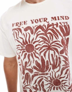 New Look Visual T-shirt In Off White For Men -Look Espn Store 206934234 3