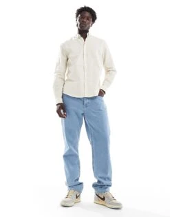 New Look Long Sleeve Shirt In Stone And White Stripe For Men -Look Espn Store 206934338 3