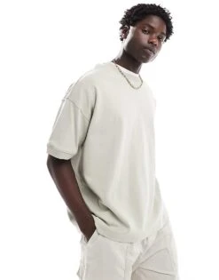 New Look Boxy Heavyweight T-shirt In Light Khaki For Men Light Khaki