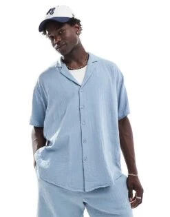 New Look Cheesecloth Shirt Co-ord In Blue For Men