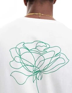 New Look Abstract Flower Graphic Oversized T-shirt In White For Men -Look Espn Store 206991347 3