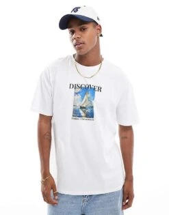 New Look Discover Graphic T-shirt In White For Men
