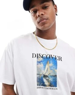 New Look Discover Graphic T-shirt In White For Men -Look Espn Store 206991427 3