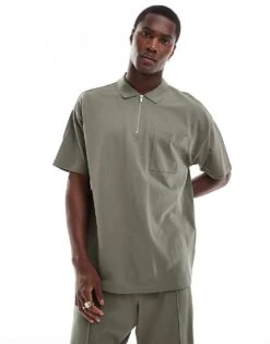 New Look Pique Polo Shirt & Short Set In Khaki -Look Espn Store 206991459 1 khaki