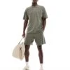New Look Pique Polo Shirt & Short Set In Khaki