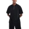New Look 1/4 Zip Pique Polo Shirt Co-ord In Black For Men