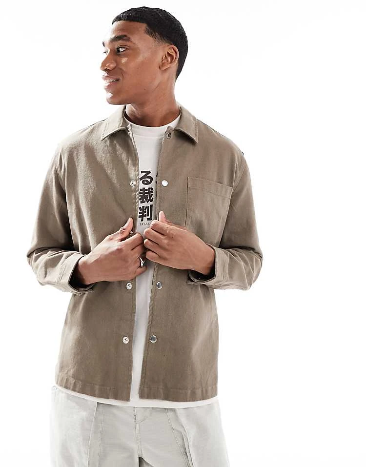 New Look Twill Overshirt In Mink For Men 5 New Look Twill Overshirt In Mink For Men - Image 5